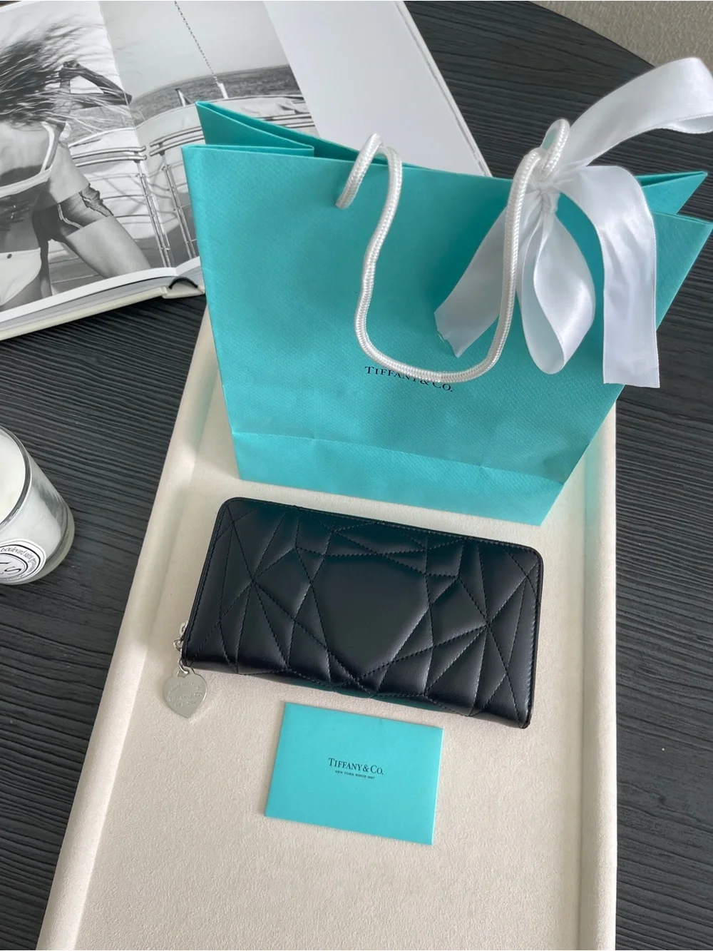 Tiffany & Co. Return to Tiffany Black Padded Lambskin Zip Around Wallet NWT $690